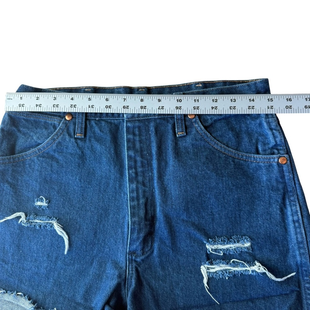 Wrangler Reworked Dark Stone Cut Off Jean Shorts High Rise Western Distressed - Picture 3 of 7